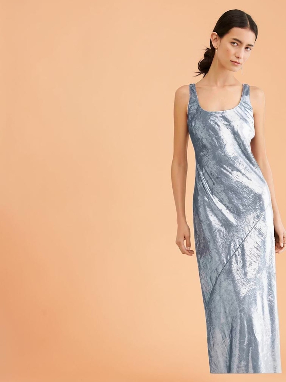 Silver Shimmer Velvet Slip Dress